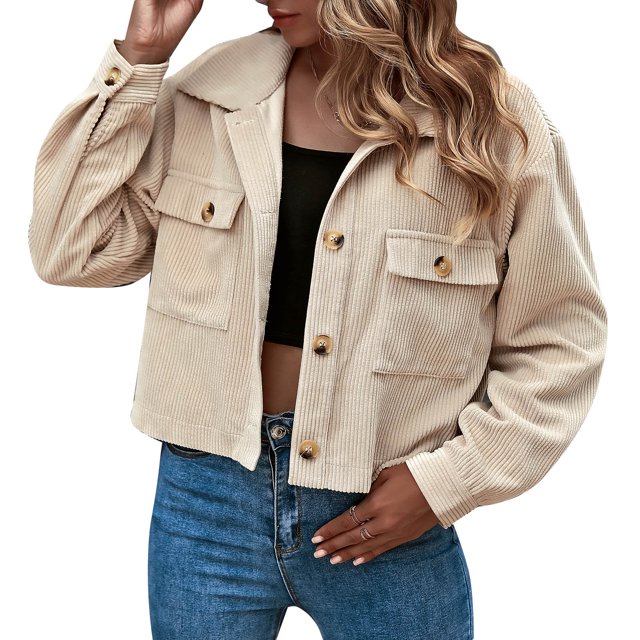 Chaquetas de pana para mujer, con botones, manga larga, bolsillos con solapa, abrigo informal, MABOTO Chaqueta de mujeres