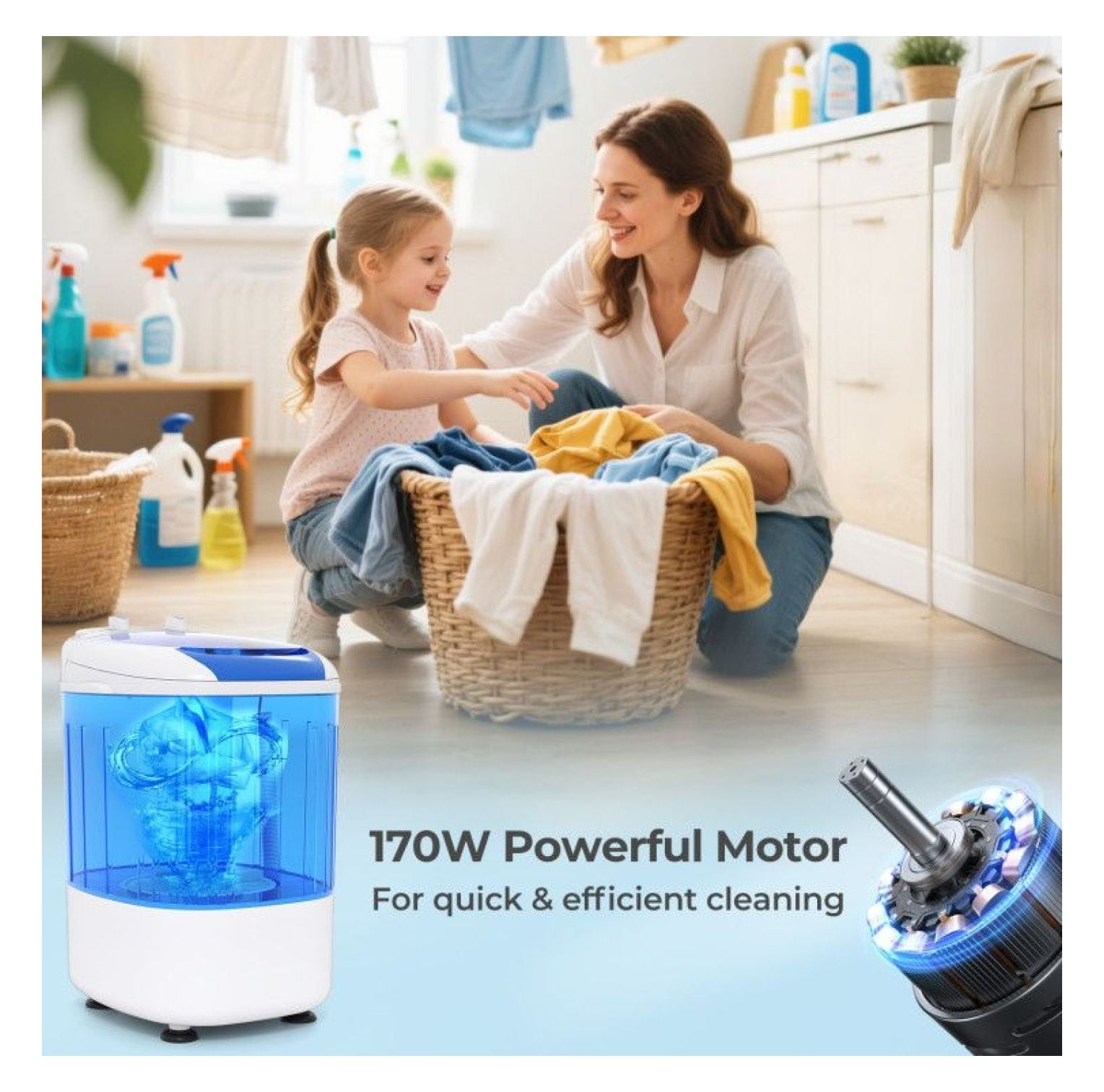 Mini Washing Machine Portable Semi-Automatic Washer with Spin Dryer - 2.5kg Capacity - Compact Laundry Machine for Apartments, Dorms, RVs - Blue/Gray