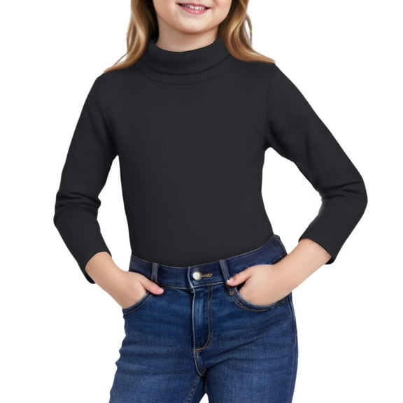 CCRFTGI Girls Boys Long Sleeve Shirts Turtle Neck Casual T-Shirt Slim Fit Shirts Warm Layer Tee Tops Black 6-7Y
