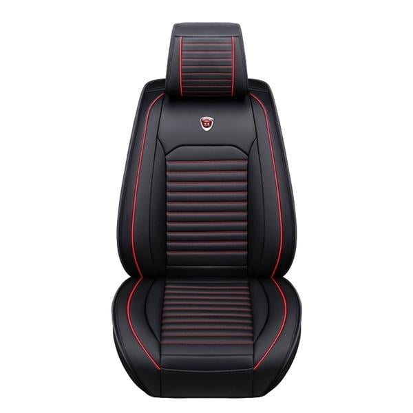 Luxury Breathable Car Seat Covers, Universal 5D PU Leather Front Seat Protectors Compatible with Airbag Protector for Most Cars SUVs Trucks（Black Red,1PC）