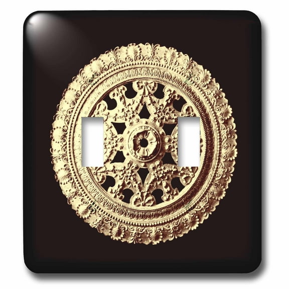 3dRose, Pale gold ornate vintage architectural element on black background, double toggle switch