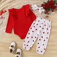 thumbnail image 3 of Douhoow 2Pcs Infant Girl Valentine's Day Outfit Long Sleeve Ruffle Bear Romper+Heart Pants+Bow Headband Set, 3 of 8