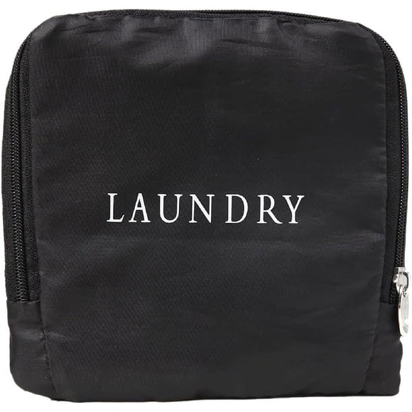 Miamica Travel Laundry Bag, Wash, Dry, Fold, Repeat, Black AOP, 6.3” x 6.2”, Laundry Script