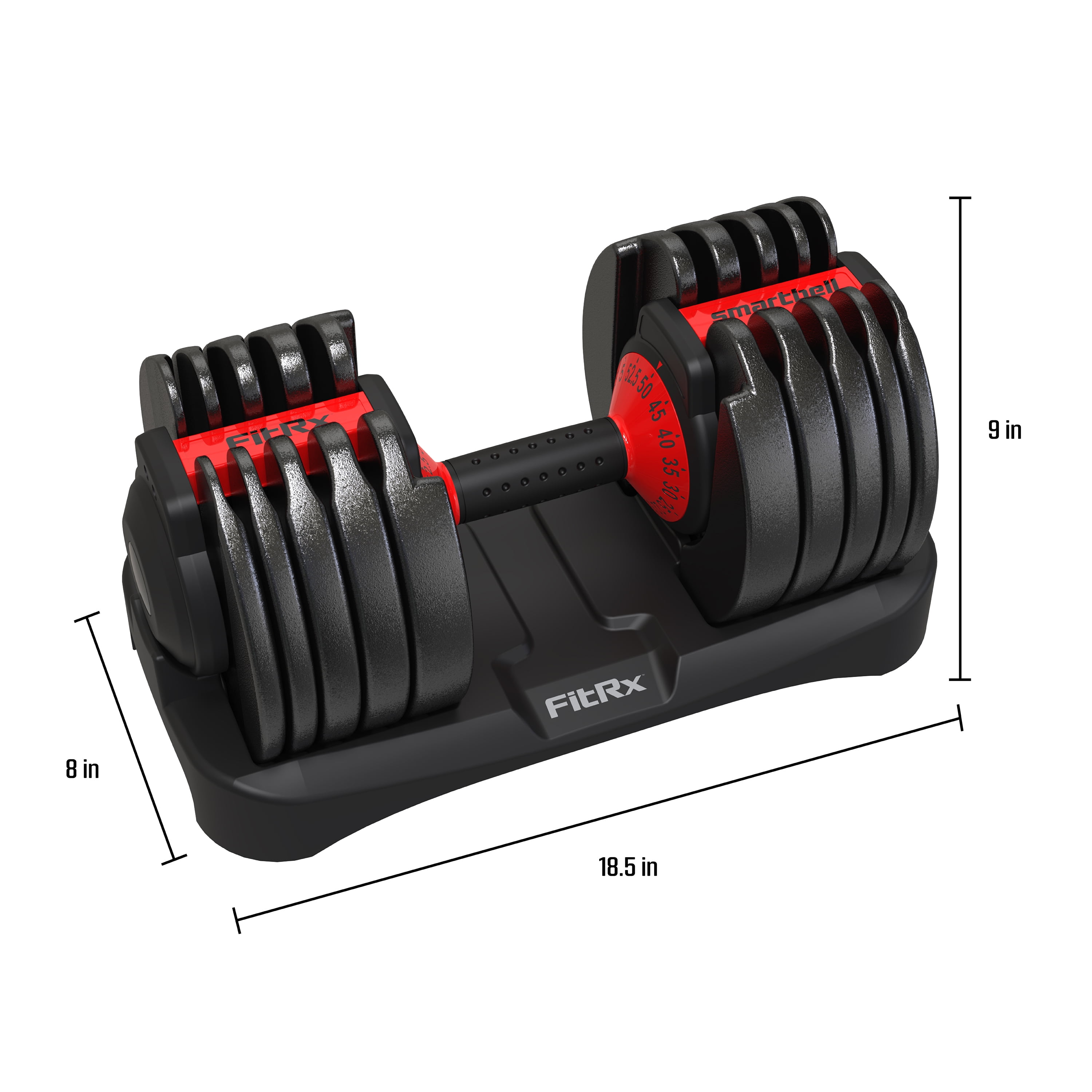 FitRx SmartBell, Quick-Select Adjustable Dumbbell, 5-52.5 lbs. Weight,  Black, Single