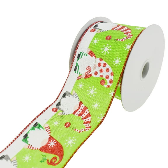 Christmas Gnomes Wired Ribbon, 2-1/2-Inch, 10-Yard (Green)