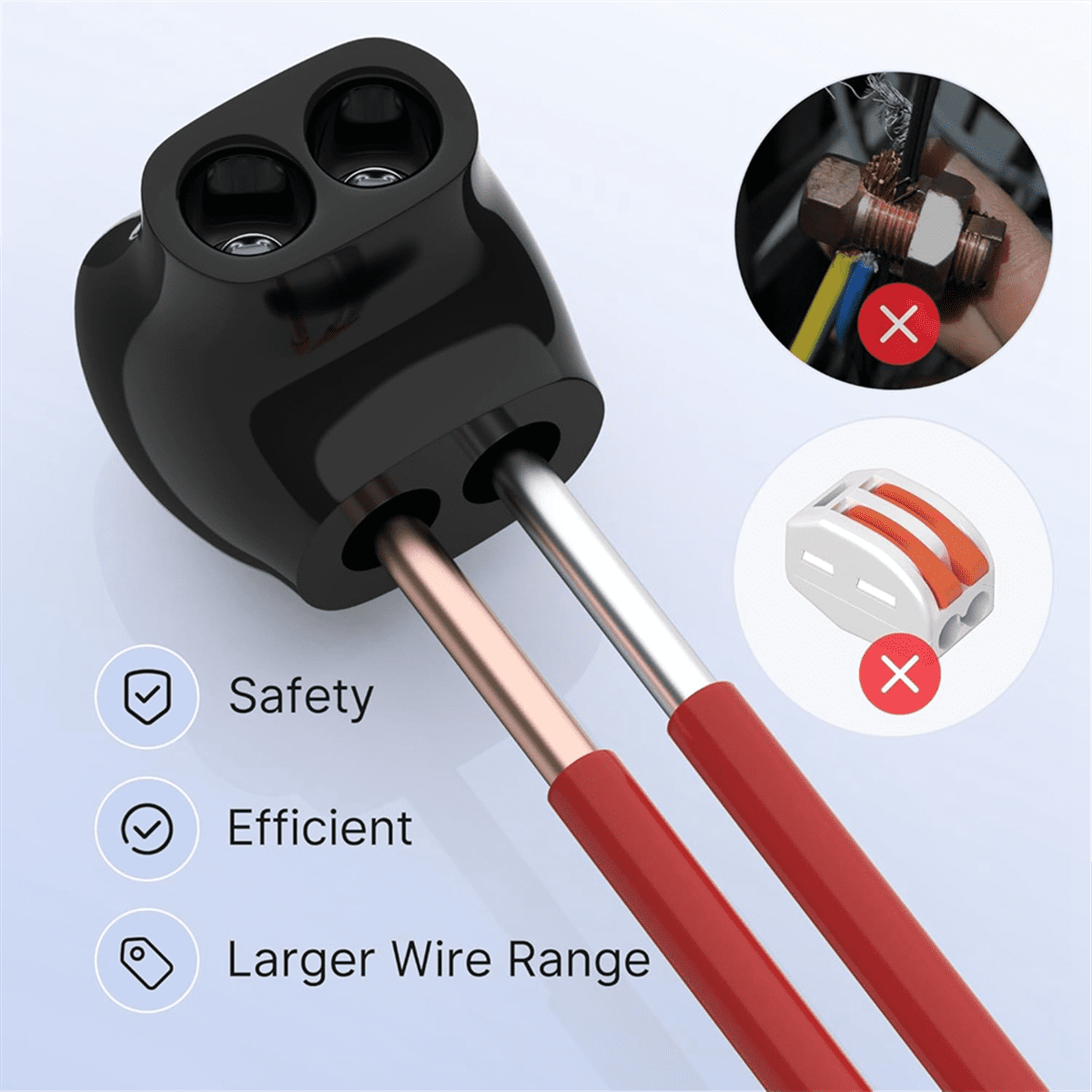 2 Port Insulated Multi Tap Connector 4-14 AWG Aluminum to Copper Wire Connectors Single-Sided Entry Connectors 5 Pack,5 x Multi Tap Connector,Black