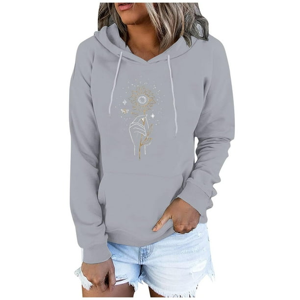Blusa de manga larga con estampado informal a la moda para mujer, suéter con bolsillo, sudaderas con capucha Fridja bvmnju5351