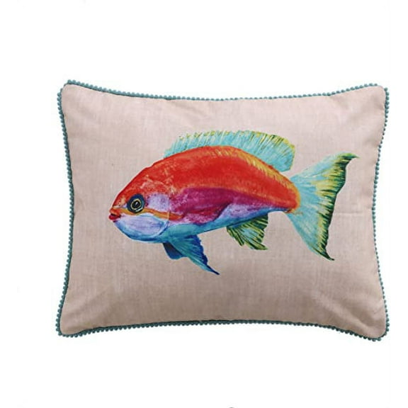Levtex Home - Beachwalk - Decorative Pillow (14x18in.) - Fish - Teal, Blue, Red, Yellow, Cream - Feather Filled