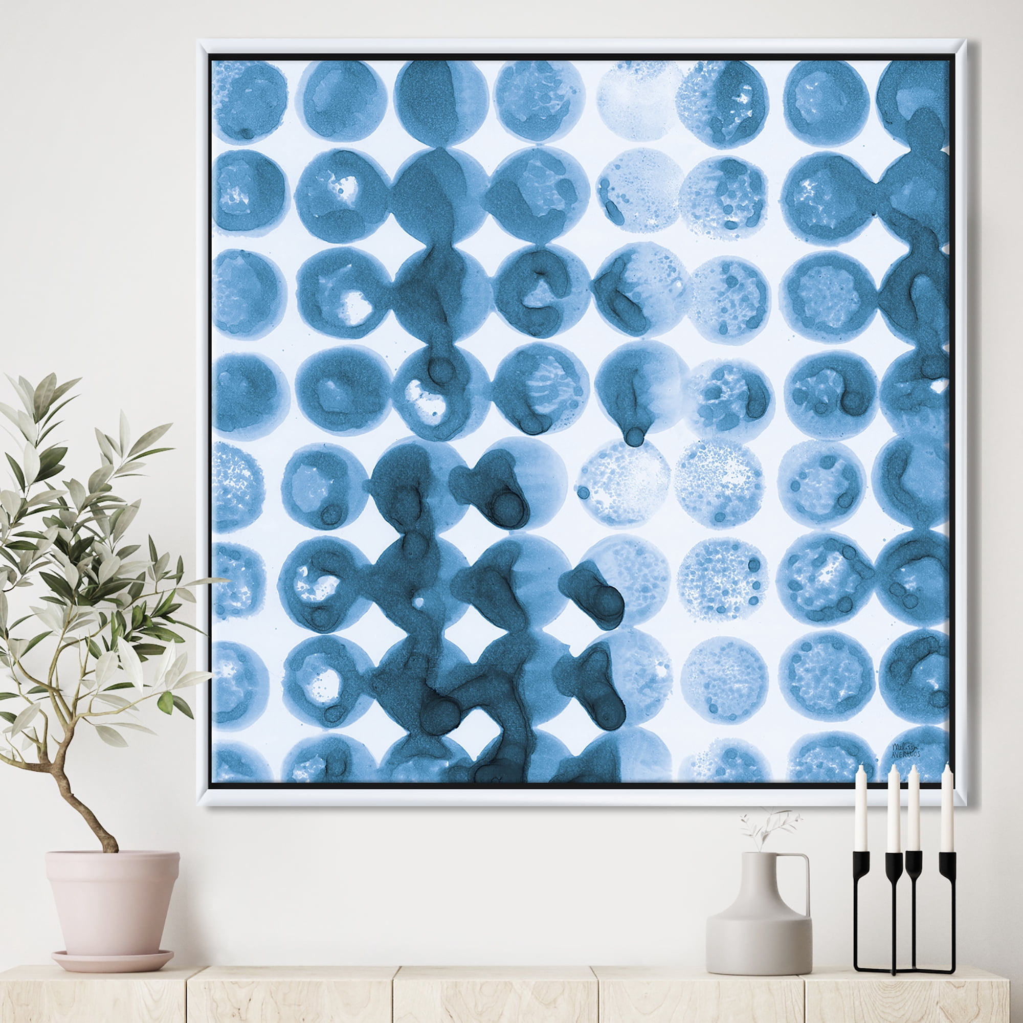 Designart ' Indigo watercolor geometrical VII ' Contemporary Framed Canvas