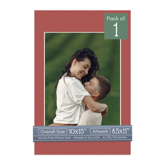 Brick Red Picture Frame Mat for 10x15 Frames - Fits 8.5x11 Photos - 1 Mat