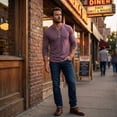 thumbnail image 4 of Youthup Men's Casual Henley Long Sleeve T-Shirt with Four-Button Detail & Color Block Design for Daily Wear, 4 of 10
