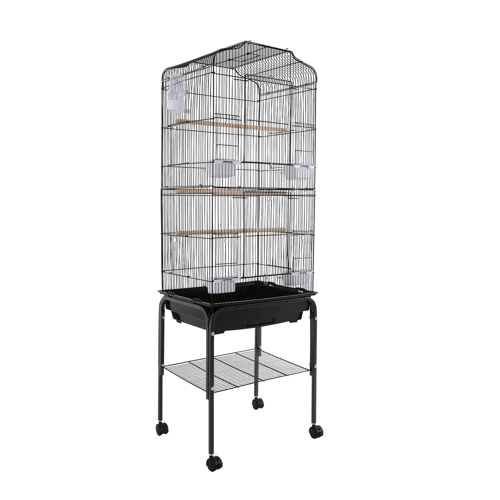 Large Birdcages, 29.5 Inch Height Black Parrot Bird Cage with Stand, Ventilation Structure & Horizontal Bars for Safe Climbing, Easy Observation Design for Small Medium Pet Birds