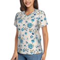 thumbnail image 2 of Vsdgher Rose Flowers Women Shirts V Neck Short Sleeve Tops T-Shirt Basic Tees, S to 3XL3X-Large, 2 of 5