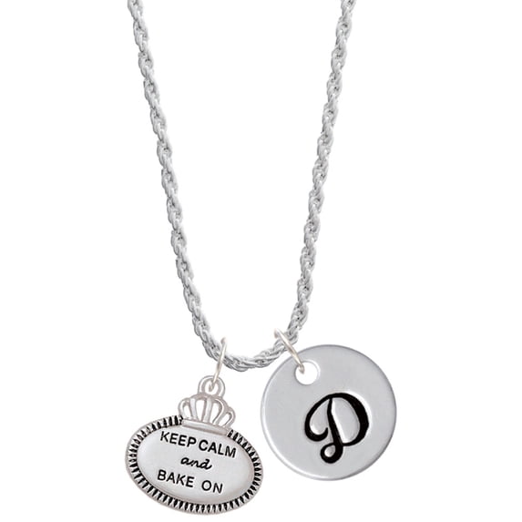 Delight Jewelry Keep Calm and Bake On Silvertone Script Initial Disc - D - Charm Necklace, 20"+3"