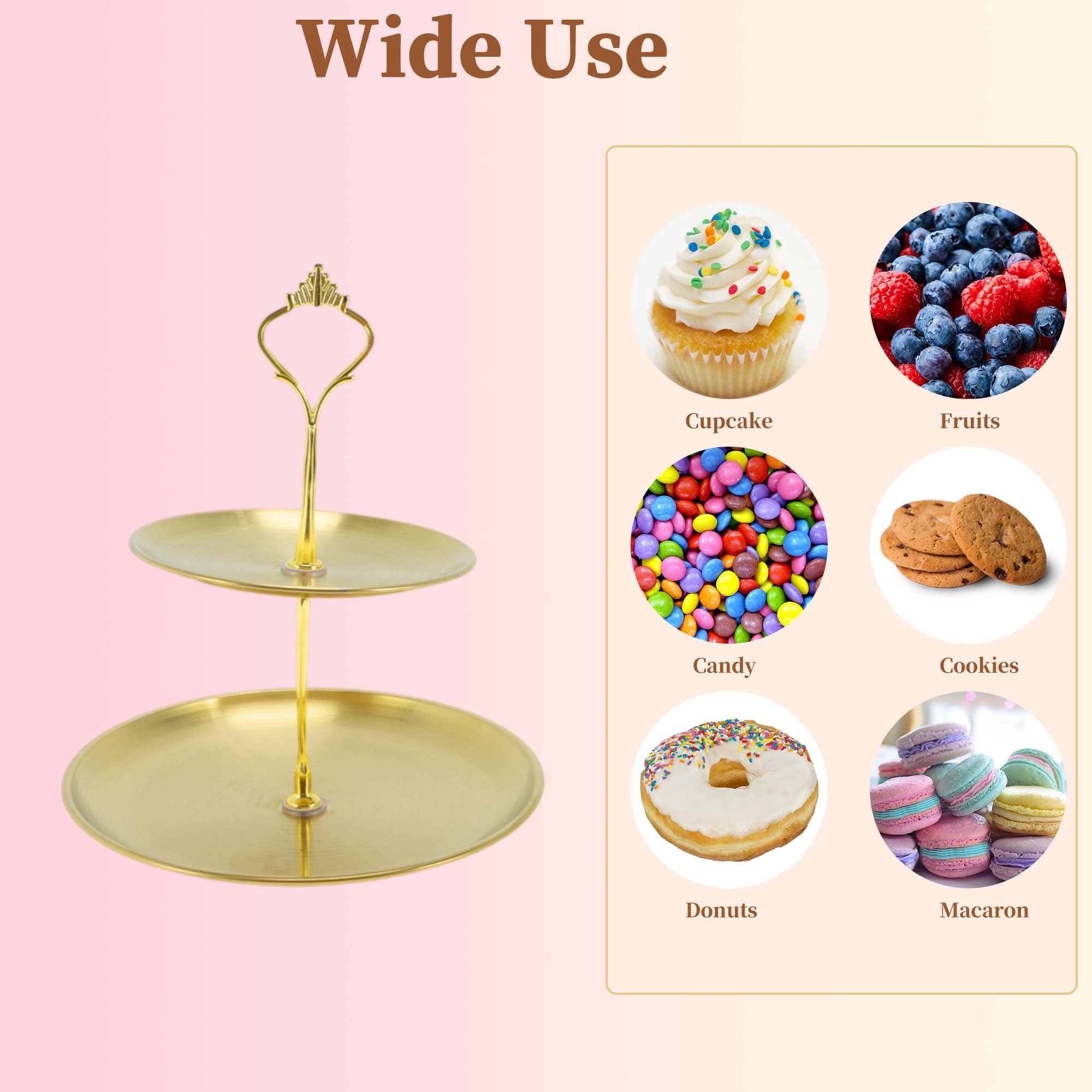 Unique Bargains 2 Layer Cupcake Stand Holder with Tiered Serving Tray Gold Tone