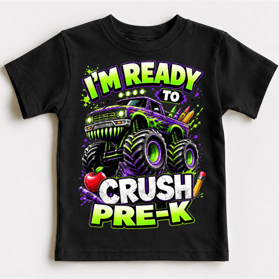 Godmerch Boys Back To School Cotton Shirt Monster Truck Pre-K Graphic Tee