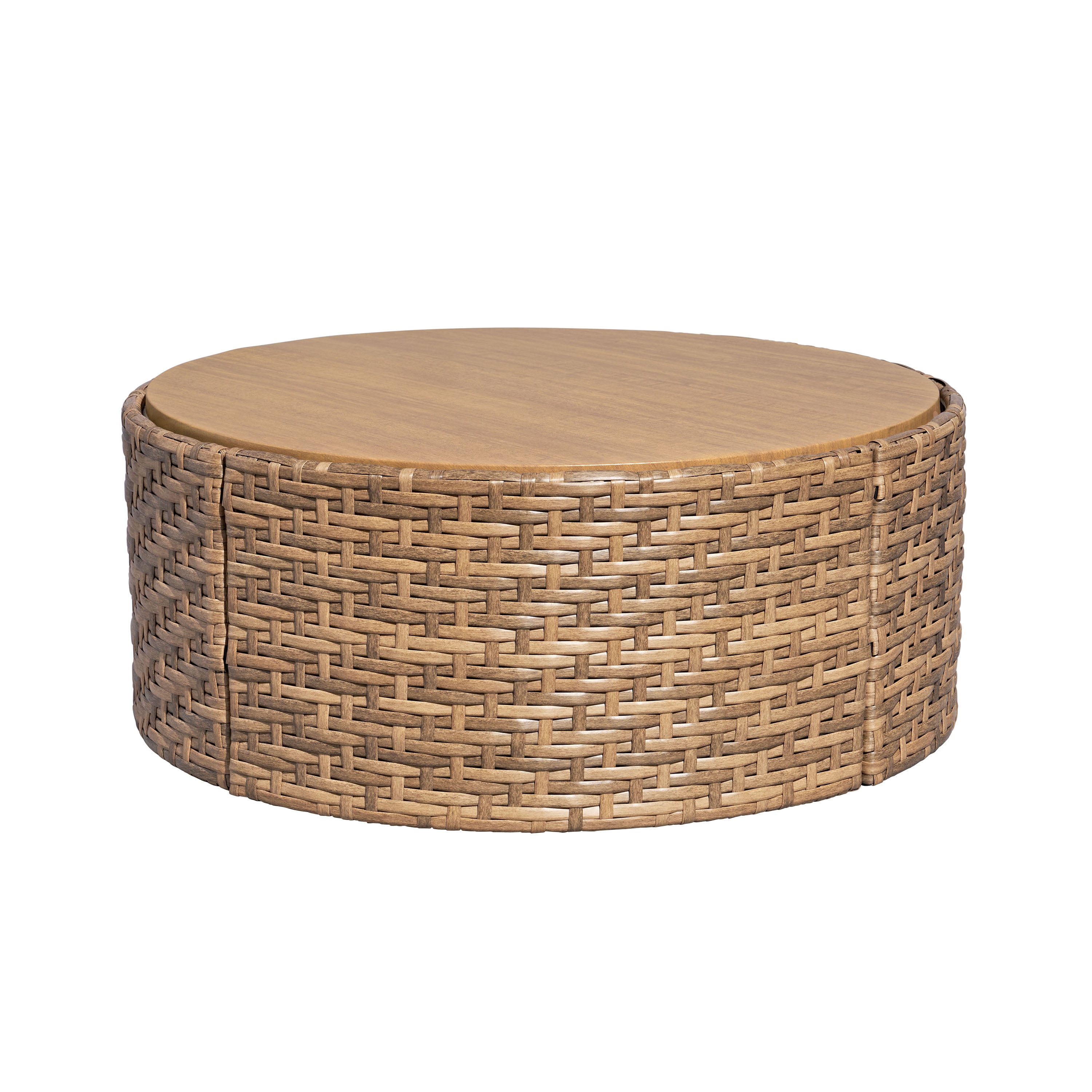 Beautiful Wicker Reversible-Top Outdoor Ottoman and Coffee Table with Cover by Drew Barrymore, Brown/Thyme
