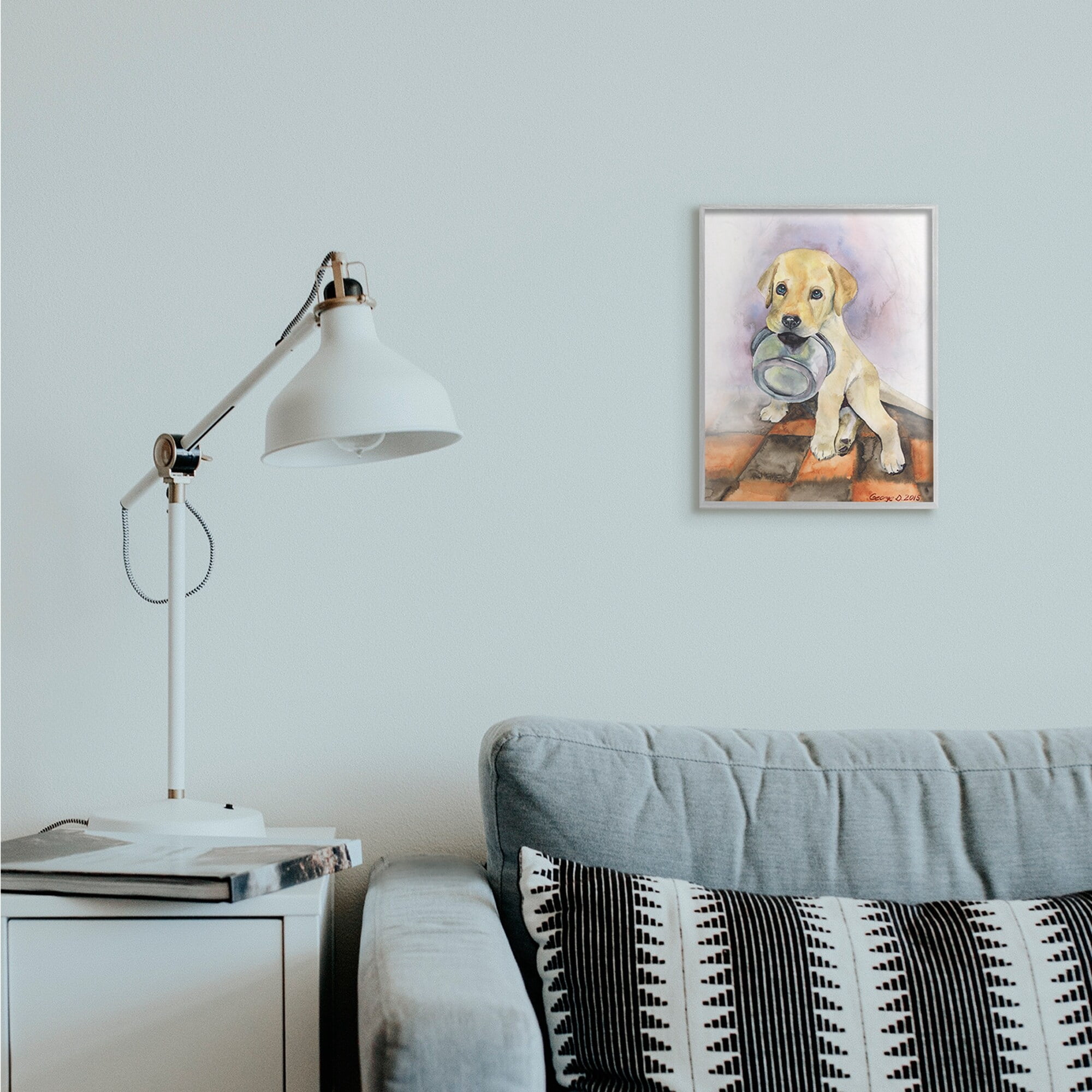 Stupell Industries Hungry Labrador Puppy Dog Orange Tiles Black Framed, 16 x 20, Design by George Dyachenko