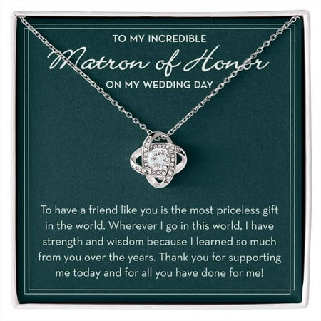 Matron Of Honor Necklace Thank You, White Love Knot Necklace