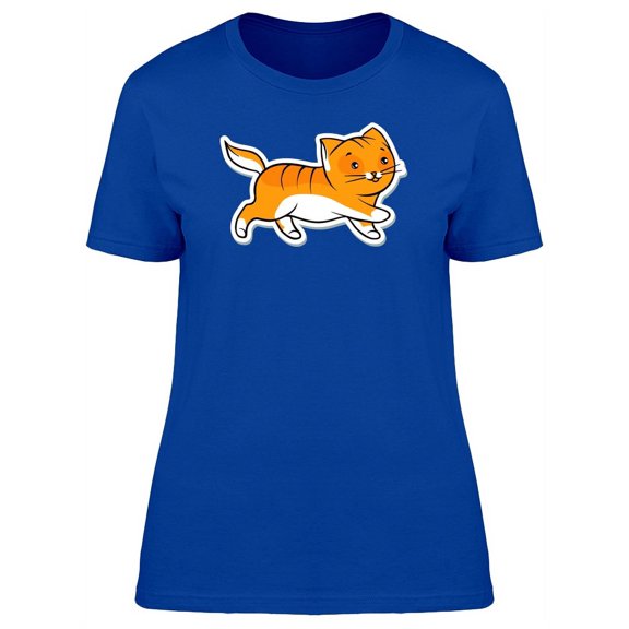 Red Cat Walking Sticker T-Shirt Women -Image by Shutterstock, Female Small