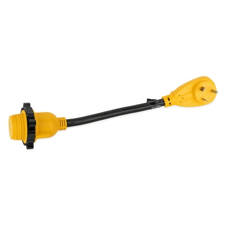 Camco PowerGrip Camper/RV Adapter | Rated for 125 Volts/3750 Watts, 18-Inches, Copper 10/3-Gauge Wire (55512)