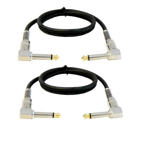Audio2000'S ADC202AX2 2-Pack 1/4 inch TS Right-Angle to 1/4 inch TS Right-Angle Cables, 3 Feet