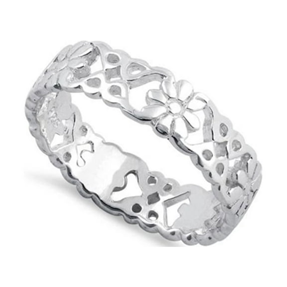 925 Sterling Silver Platinum Plated Elegant Flower Art Deco Women Valentines Day Gifts Ring