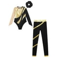 thumbnail image 3 of Doomiva Kids Girls Rhinestone Long Sleeve Gymnastics Leotard Bodysuit Ballet Dance Unitard with Pants Hair Band Set Gold&Black 6, 3 of 5