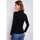 thumbnail image 1 of ABPHQTO Camiseta básica de manga larga ajustada con inserción de encaje y cuello simulado negro para mujer, 1 of 5