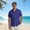 Blue, variant on Men's Solid Color Cotton-Linen Blend Short Sleeve Camp Collar Button Down Casual Shirt with Chest Pocket Breathable Summer Streetwear Regular Fit Outing Top Army Green M
