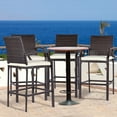 thumbnail image 5 of Outdoor Bar Stools Set of 2 Wicker Counter Height Bar Stools Patio Chairs Bar Height Patio Stools & Bar Chairs with Footrest Armrest Cushion Cream All Weather Rattan for Garden Pool Lawn Backyard, 5 of 7