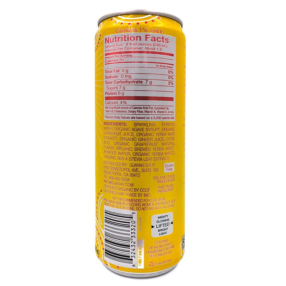 Guayaki Yerba Mate Sparkling Grapefruit Ginger, All Natural, Organic, Vegan and Gluten-Free 12 Fl Oz. Cans (12-Pack)