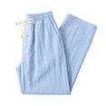 thumbnail image 5 of Men's Linen Pants Lightweight Drawstring Elastic Waist Straight Legs Loose Fit Summer Beach Yoga Pants with Pockets 2XL, 5 of 5