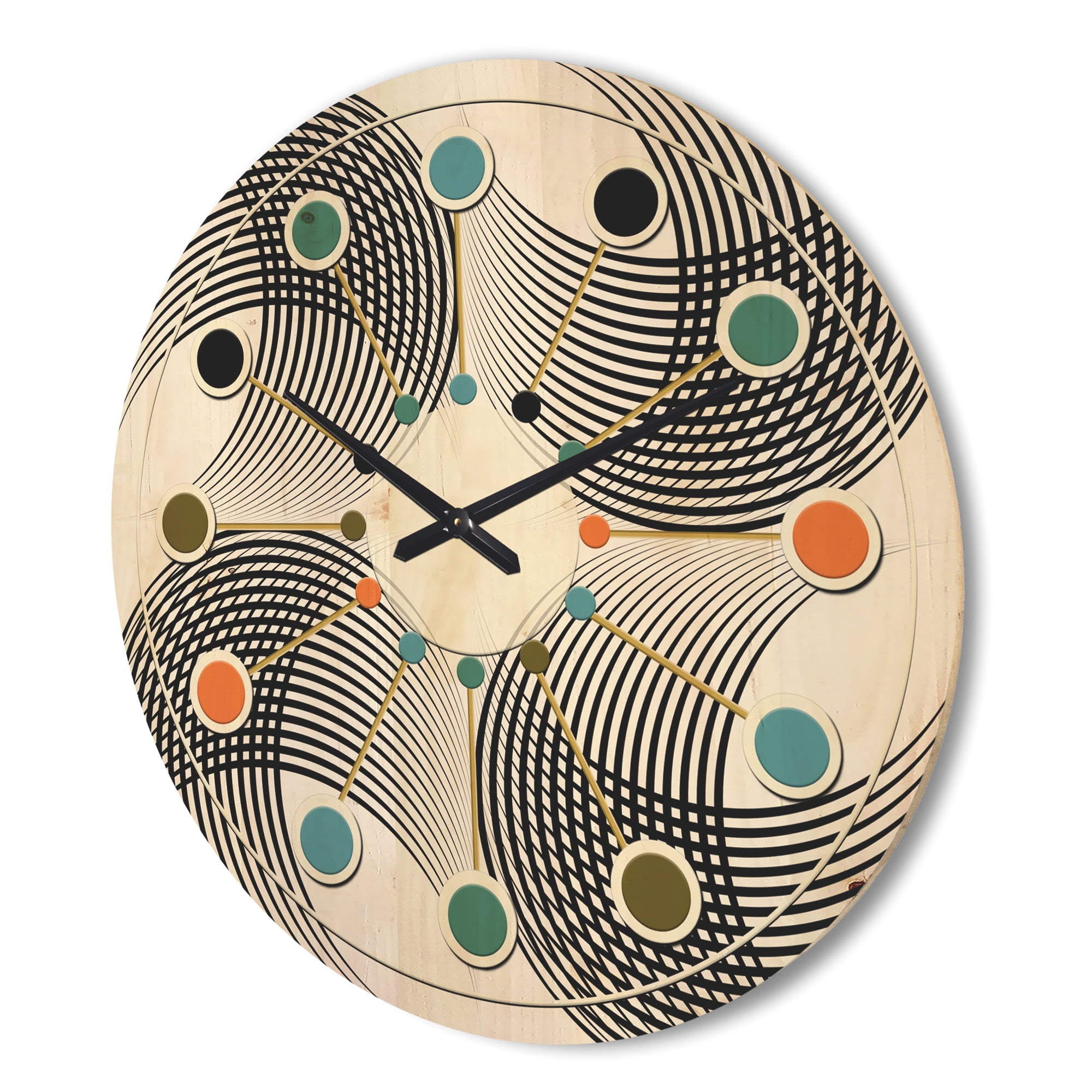 Designart 'Black and White Geometric Pattern IX' Mid-Century Modern Wood Wall Clock
