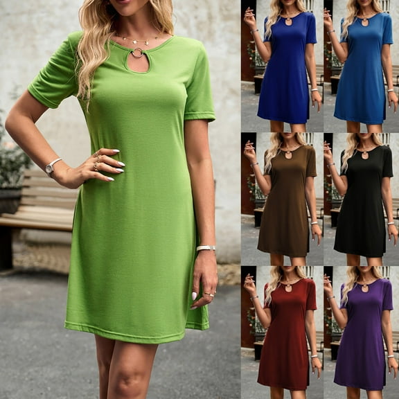 ZZwxWA Women's Casual A-Line Dress with Pockets Summer Beach Floral Tshirt Dress Short Sleeve Mini Dress Flowy Sundresses