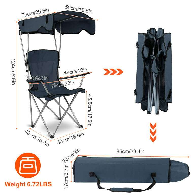 iMounTEK Portable Camping Chair Foldable Beach Canopy Chair Sun Protection  330LBS Load with Cup Holder for Outdoor Beach Travel Picnic, Navy Blue 