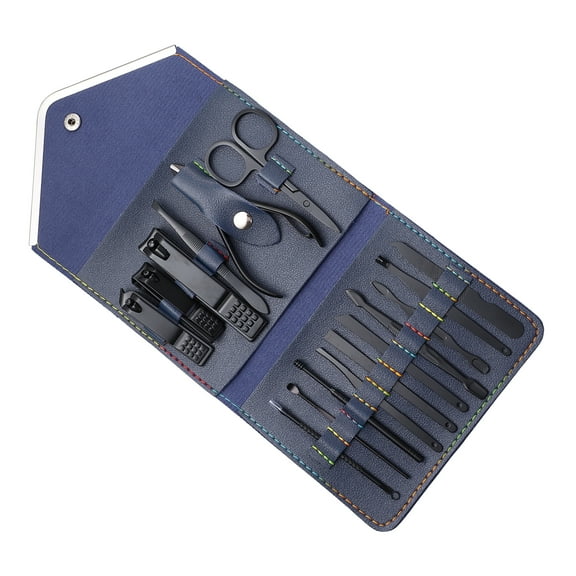 Vocoste Manicure Set Nail Clippers Pedicure Kit Stainless Steel with PU Leather Case Black 16 Pcs