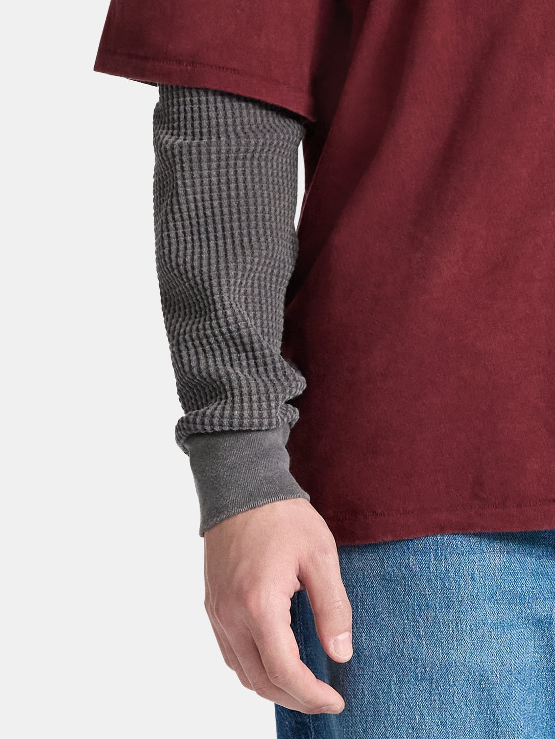No Boundaries Cotton Washed Tee with Layered Long Sleeves, Men's & Big Men's