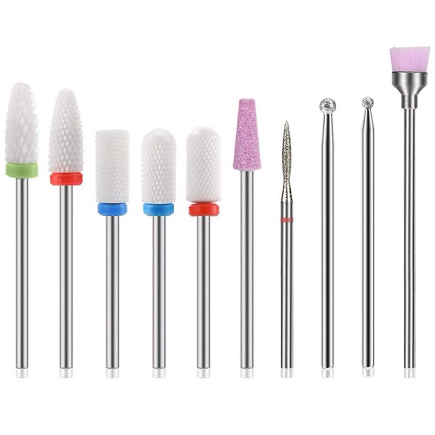 Juego de 10 brocas de cerámica para uñas, brocas para uñas, brocas profesionales para quitar gel, cutículas acrílicas, brocas para uñas, herramientas para manicura y pedicura, uso doméstico