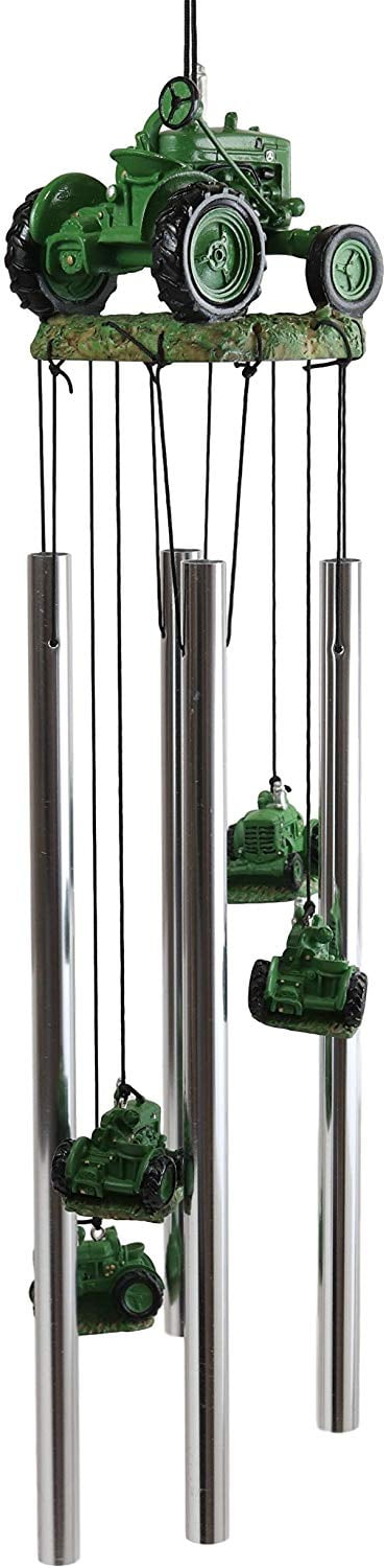 Ebros Old Fashioned Vintage Country Farm Green Tractor Model Wind Chime Garden