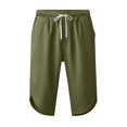 thumbnail image 6 of Mens Casual Soft Linen Long Shorts Knee Length Sport Running Lounge Work Shorts Capri Pant Summer Beach Casual Drawstring Shorts with Pockets Army Green M, 6 of 6