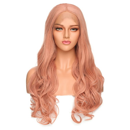 S-noilite Fashion Grey Pink Lace Wig Mixed Color Glueless Long Natural Wavy Middle Part Synthetic Lace Front Wigs For Women Half Hand Tied Heat Resistant ,Black Brown to