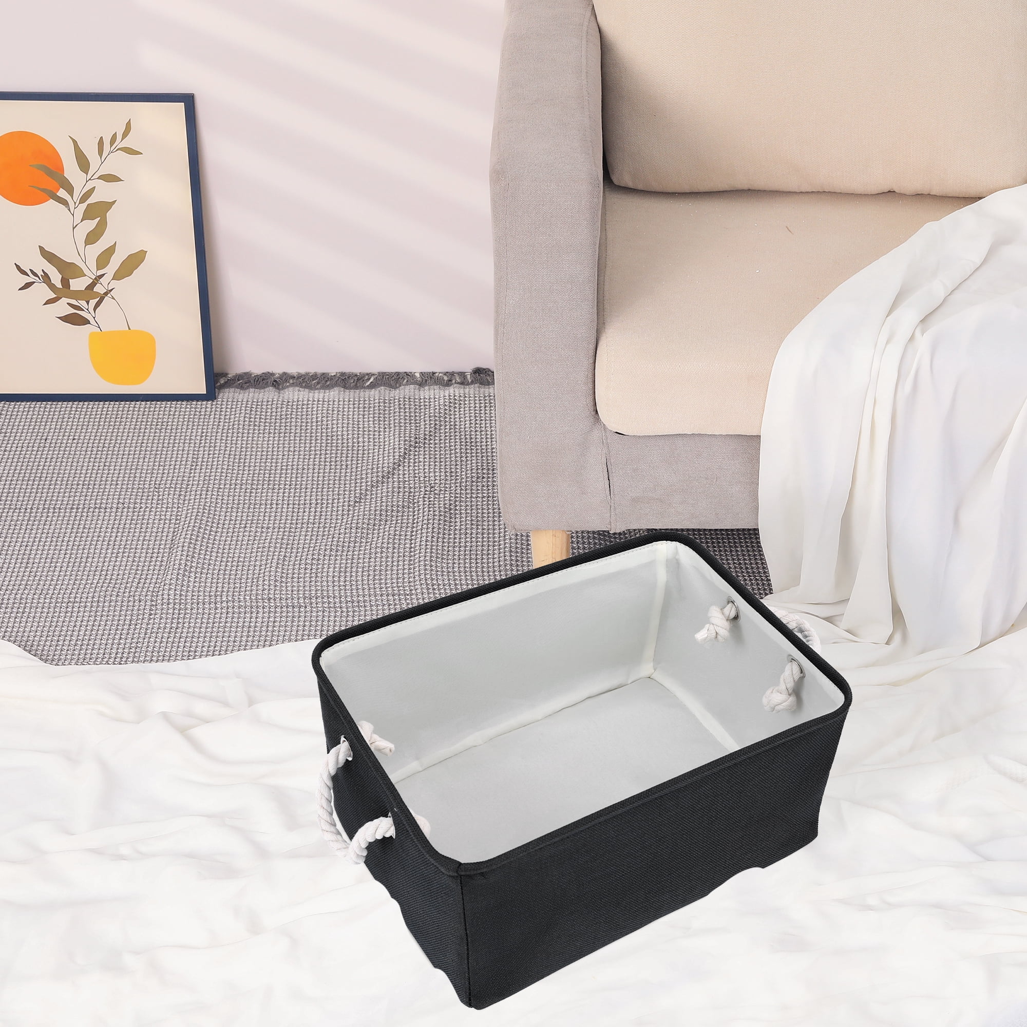 Unique Bargains Storage Bin with Handles for Closet Organizers Black 16.1"x12.2"x7.9"