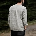 thumbnail image 3 of Camisa De Lino De Algodón para Hombres Otoño Moda Casual Suelta Cordón Hombres Manga Larga Color Puro Camiseta para Playa Yoga Gris M, 3 of 7
