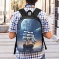 thumbnail image 6 of Goofa Moonlit Night Sea Sailboat Pattern 17in Student Backpack - School, Travel, Work Bookbag -Laptop Backpack,Water Resistant College School Computer Bag, 6 of 6