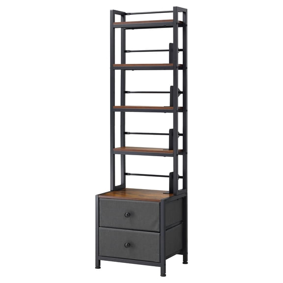 Media Storage Cabinet with 4 Shelves and Drawers, 15.75x11.81x56.5 Inch, Organizer for CDs DVDs Books Games, Living Room Home Office