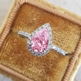 thumbnail image 3 of Huitan-anillos de circón cúbico con forma de gota de agua para mujer, color rosa/cristal, diseño clásico, anillos de compromiso de boda eternidad, joyería de Color plateado, 3 of 4
