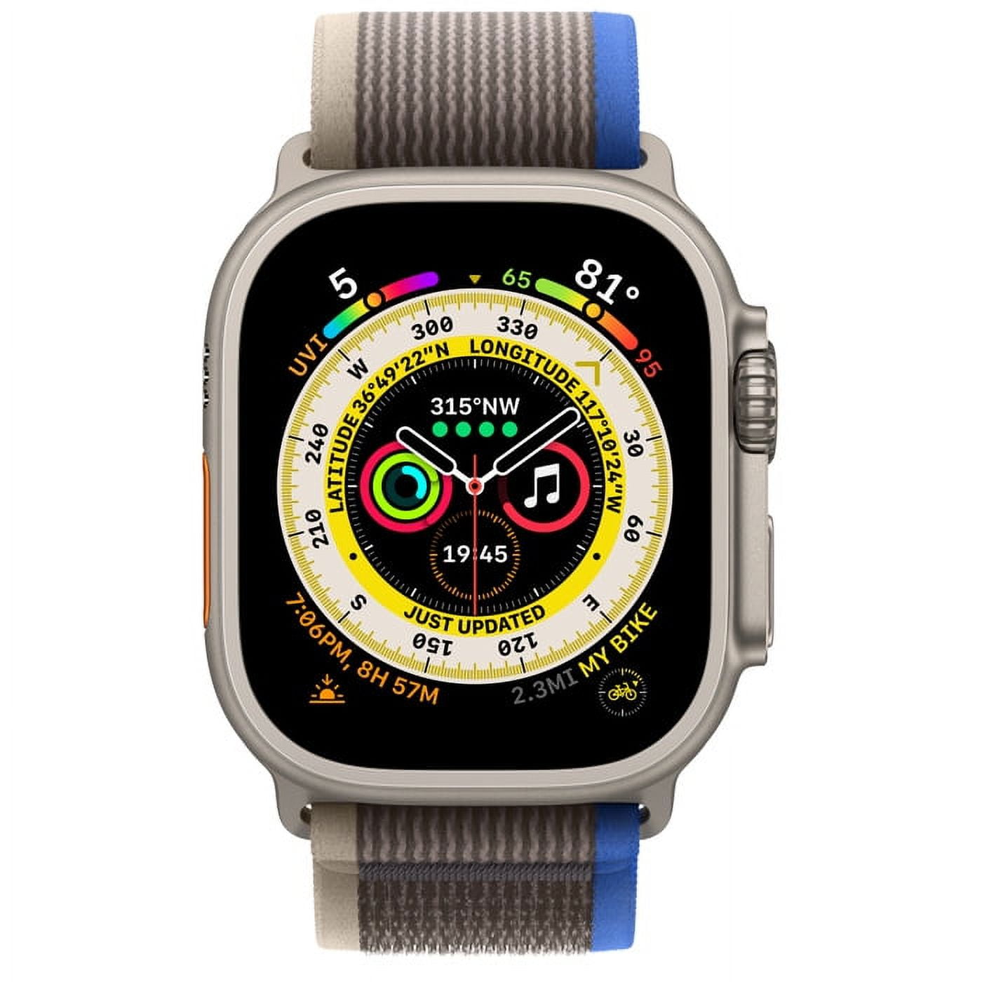 Restored Apple Watch Ultra (GPS + Cellular) 49mm Titanium Case with Blue/Gray Trail Loop (Refurbished)