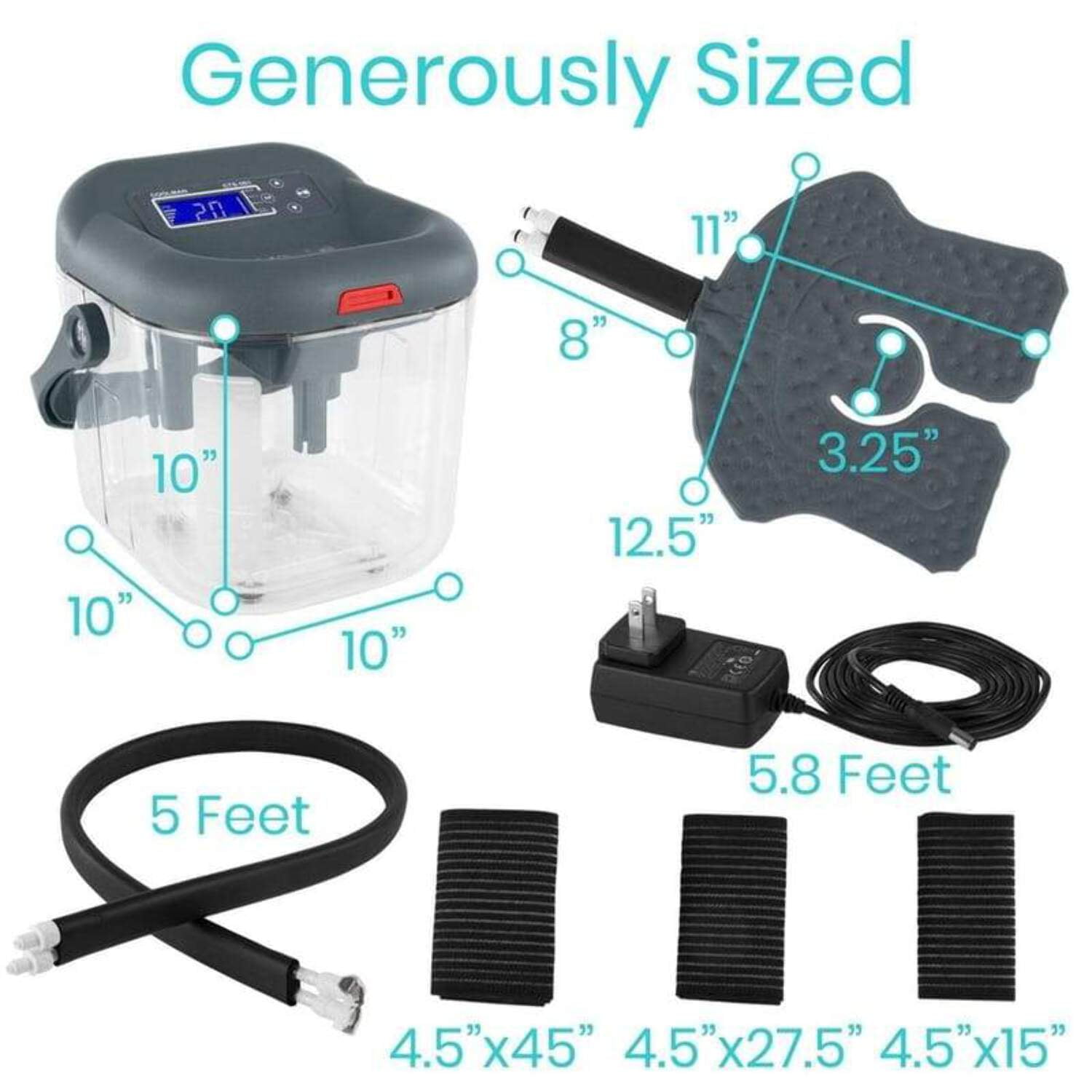 Vive Ice Machine for Knee & Shoulder Post-Surgery – Cold Therapy for Knee & Hip Replacement – Large Cryotherapy Pad with Quiet Pump – Flexible Cuff for Ankle, Back, Leg, Cervical, ACL
