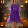 thumbnail image 2 of WTOBBY Women's Plus Size Gothic Halloween Party Dress with Cold Shoulder Design, Butterfly Sleeves, Irregular Hem, and Solid Color in Chiffon Fabric for Casual Wear ,Purple Pink 3XL, 2 of 7